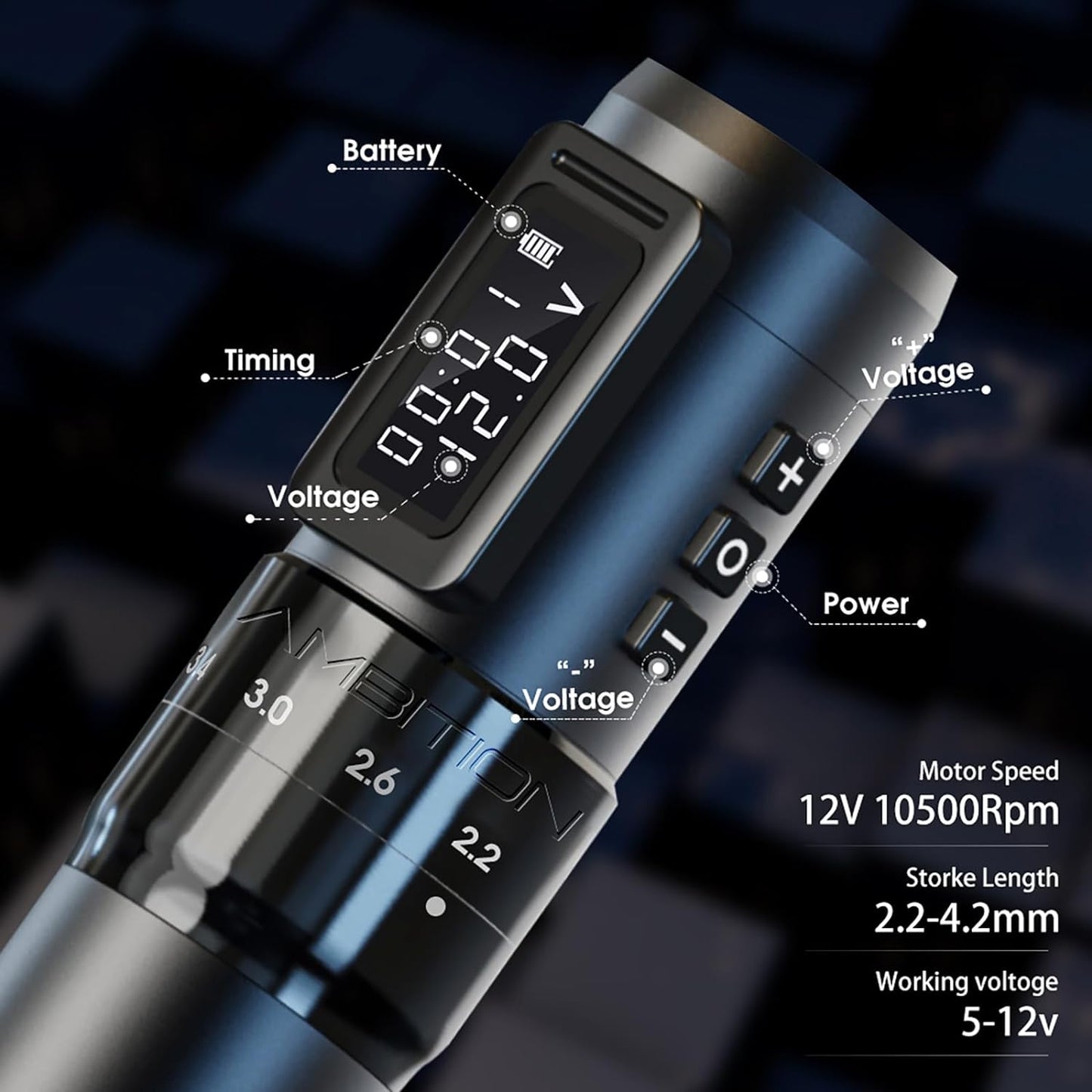 Ambition MARS-U Wireless Tattoo Machine with Adjustable Stroke